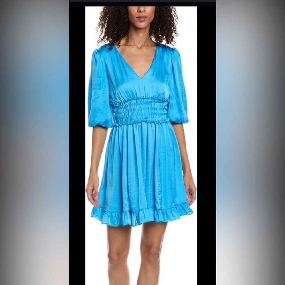 TAYLOR RUMPLE SATIN MINI DRESS BLUE SIZE 10